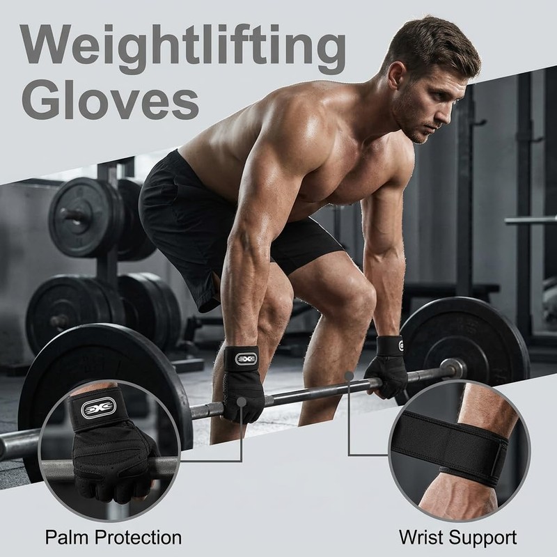 Weight Lifting Gloves with Wrist Support Full Palm Grip Black