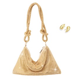 WQU Clutch Bag for women, Elegant Diamond Clutch for Wedding Bridal Prom Cocktail Party Ladies Evening Bag,Complimentary Matching Teardrop-shaped Earrings (Gold)