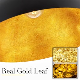 ELYCCUPA 18” Large Industrial Pendant Light with Gold Leaf Shade Adjustable Dome Pendant Lighting Fixtures Modern Chandelier for Dining Room Kitchen Island Living Room, Matte Black, UL Listed