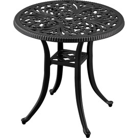 ZOTORUN 21” Cast Aluminum Patio Bistro Table, All Weather Round Patio Coffee Table, for Backyard Porch Pool Balcony Deck, Black (1, Black)