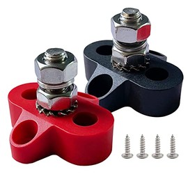 Ampper 1/4" Single Stud Battery Junction Posts, Heavy Duty Power and Ground Junction Block Power Distribution Studs Terminal Kit, Pack of 2 (Red and Black)
