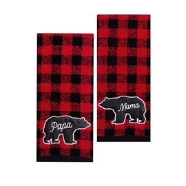 St Nick Holiday Buffalo Plaid Hand Towels Farmhouse Bear Mama Papa Rustic