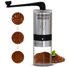 Nocturnal Cafe Manual Coffee Grinder - Conical Burr Grinder, Espresso Coffee Grinders, Hand Coffee Bean Grinder, Adjustable, 6 Grind Levels, Portable & Small, Great for Camping - Stainless Steel