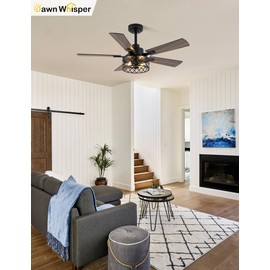 Dawn Whisper 46 Inch Farmhouse Ceiling Fans with Lights and Remote Quiet and Reversible DC Motor Black Industrial Rustic Caged Ceiling Fan for Bedroom Living Room Covered Patio (24-Black)