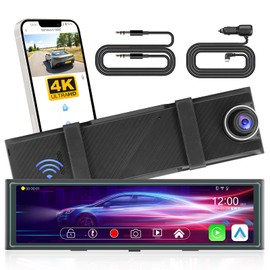 10.99" Portable Wireless Carplay Screen, 4K Mirror Dash Cam Carplay & Android Auto Screen, 1080P Backup Camera, HD IPS Screen, Bluetooth, GPS Navigation, AUX/FM, Siri