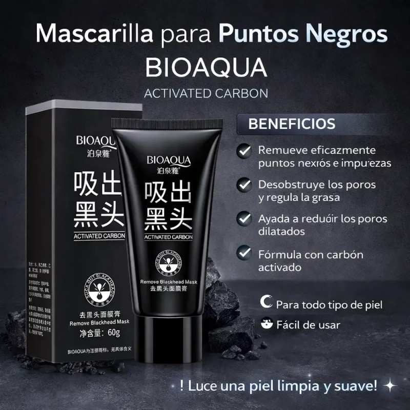 Kit 2 Mascarillas Bioaqua Puntos Negros Nariz Frente Barba
