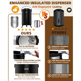Insulated Beverage Dispenser 2.2 Gallon - Thermal Hot Beverage Dispenser, Hot and Cold Drink Dispenser with Spigot for Hot Water Coffee Chocolate Tea Cold Milk Cocoa, Black (Non-electric)