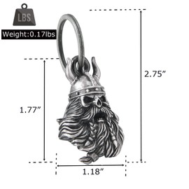 Motorcycle Bell w/Hanger Biker Bell Motorcycle Accessories for Good Luck Safe Riding Luck Key Chain Bell (Viking Helmet Beard Skull)