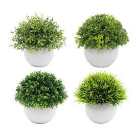 AOKKR Decorative Plants, Fake Green, Mini Potted Plants, Set of 4, Artificial Flowers, Interior Table, Entryway, Windowside, Living Room, Shelf, Office Decoration, Leaves, Mother's Day, Father's Day, Gift, Height 4.7 inches (12 cm)