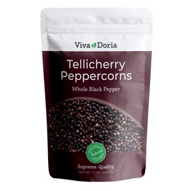 Viva Doria Tellicherry Black Peppercorns, Whole Black Pepper, 12 oz (340g)