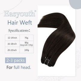 Easyouth Brown Weft Hair Extensions Human Hair Sew in Weft Human Hair Bundles Extensions Straight Remy Hair Bundle 2 Darkest Brown Real Hair Weft Bundles 20Inch 100g