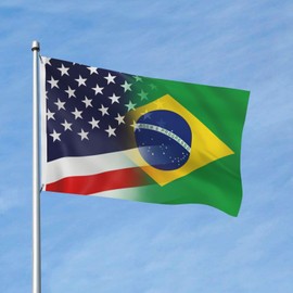 Flag of Brazil and USA Flag 3x5 Ft Double Sided Vivid Color and UV Fade Resistant Flags for Outdoor House Room