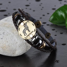 Unendlich U Infinite U Retro Braided Bracelet The Twelve Signs of the Zodiac Alloy and Dark Brown Leather Bracelet for Women Men One Size Leather Without Stone, One Size, Leather, without stone