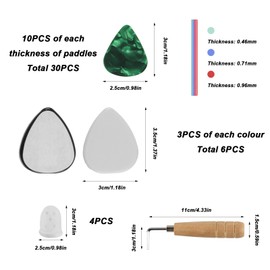 Guitar Picks, Guitar Picks, Guitar Picks, Guitar Picks for Acoustic Bass Electric Guitar Accessories (0.46 mm, 0.71 mm, 0.96 mm) + 6 Pick Holders, 8 Finger Guards, 1 Key