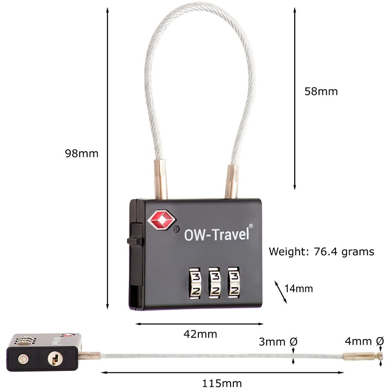 Cable Lock 3 Digit Combination Lock Suitcase Lock Padlock Luggage