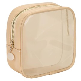 Cosmetic Bag Mini Makeup Bag Women Small Cosmetic Bag for Purse Zipper Cute Pouches Make Up Travel Toiletry Essentials Purse Organizer Bags (Beige, 5.3 * 2.3 * 5.3In)