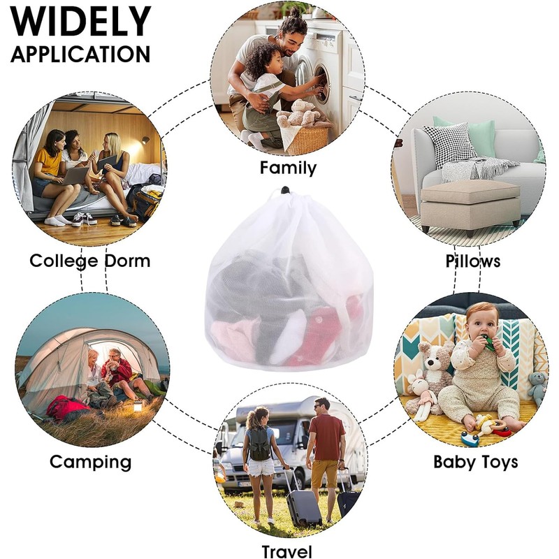 3 Pcs Drawstring Mesh Laundry Bag, Reusable Drawstring Laundry Bag,