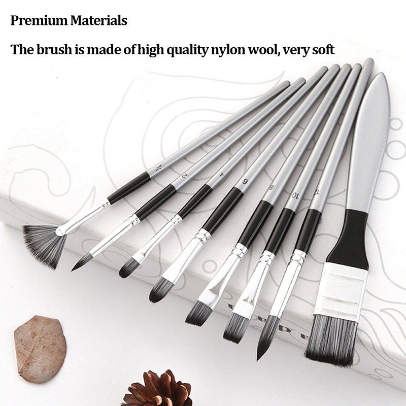 8Pcs Paint Brush Paintbrush Pen Soft Nylon Wool with Storage