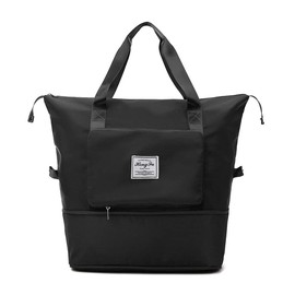 Large Capacity Folding Travel Bag, Expandable Travel Duffel Bag with Wet Pocket & Shoes Compartment, Large Weekend Overnight Bag for Women Carry On Gym Tote Bag (Black)