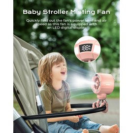 6000mAh Misting Fan for Stroller, 3 Speeds Portable Clip Fan with Intermittent/Continuous Spray, 14H Cooling, Detachable Mount, Timer & Night Light for Baby (100ML Water Tank)-Pink