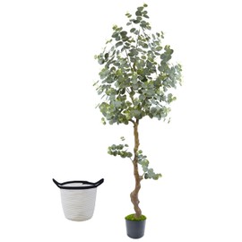 Lovaplants Artificial Eucalyptus Tree 6ft, Faux Plant with Basket, Fake Eucalyptus Trees with White Silver Dollar Leaves, Faux Potted Plants for Home Office Decor Indoor Outdoor