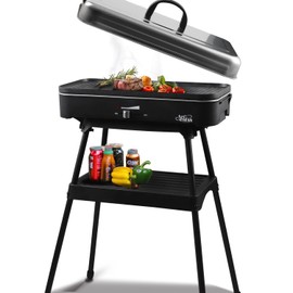 Artestia 1800W Electric Outdoor Grills with Lid Indoor Smokeless Grill for Balcony with Temperature Control Portable Removable Stand Grill for Cooking, BBQ Party, Family