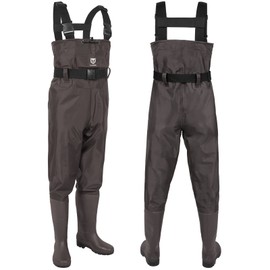 TIDEWE Bootfoot Chest Wader, 2-Ply Nylon/PVC Waterproof Fishing & Hunting Waders with Boot Hanger for Men and Women Brown Size 10