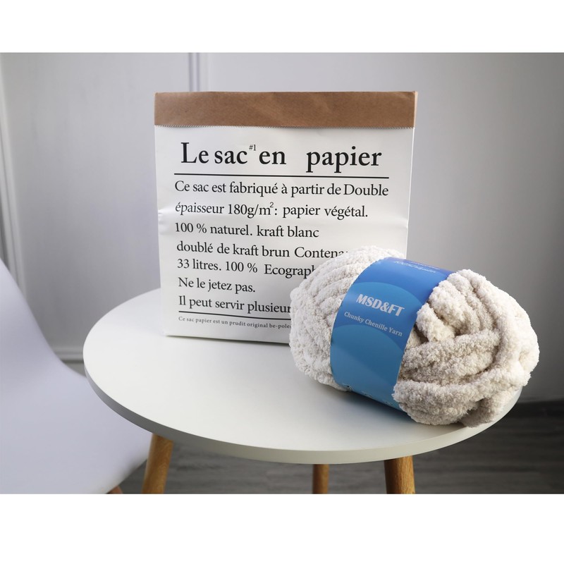 MSD&FT 4 Skeins Chunky Chenille Yarn Blanket Yarn (White)