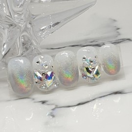 Hologram Powder Homemade Nail Tips - Short C Curve Coffin / 홀로그램파우더 수제네일팁 - 숏C커브코핀