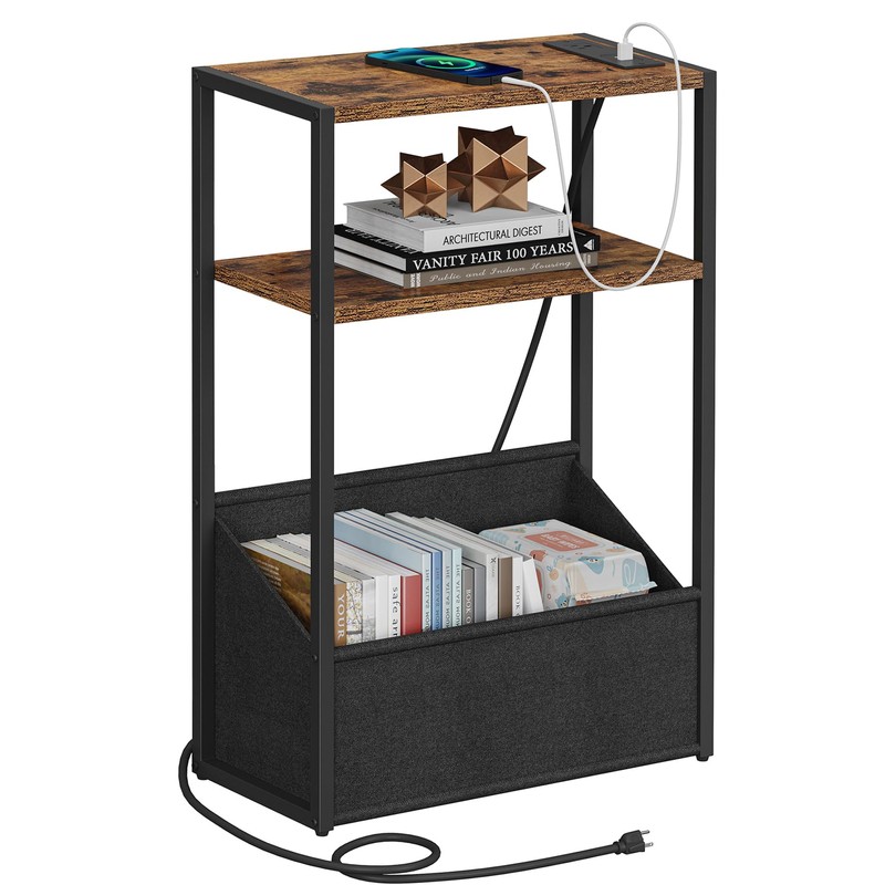 TUTOTAK Narrow Side Table with Charging Station, Slim End Table