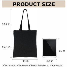 BUOGIO Canvas Tote Bags Bulk 50 Pack - Thick 10oz Black Canvas Bags for Business, Advertising, Activity, Sublimation, Gift | Reusable Shopping Bag 14x15.5 Inch