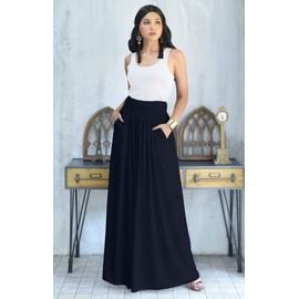 KOH KOH Womens Long Flowy Cute Modest High Empire Waist Full Floor Length Pockets Casual Formal Vintage Slimming Work Wear Office Tall Maxi Skirt Skirts Navy Blue L 12-14