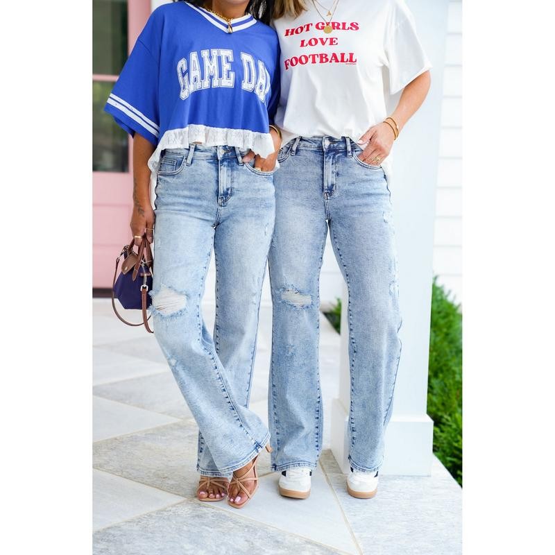 Judy Blue High Rise Light Mineral Wash Distressed 90's Straight