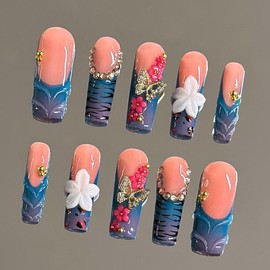 NailVesta DreamWear Collection – 100% Handcrafted 3D Press-On Nails | Reusable, Long-Lasting, Salon-Quality:_Starlit Jungle_M