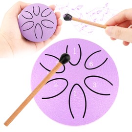 Steel Tongue Drum, 3 Inch 6 Tones Tongue Drum Kit Beginners, Handpan Instrument, Steel Tongue Drum, Mini Pan Tongue Drum Percussion Children for Meditation Yoga Sound Healing (Purple)