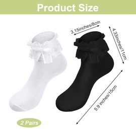 Teaaha 2 Pairs Frilly Socks Women Ruffle Sock White and Black Lace Ruffles Ankle Socks Cotton Cute Princess Ruffled Sock for Girls Toddler Frilly Dress