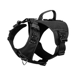 ICEFANG GN8 Tactical Dog Harness with 4X Metal Buckles for Large Sized Dogs,Reflective in Training Walking K9 Vest,No-Pull Front Leash Clip,Adjustable Pet Harness (Black, Large (Pack of 1))