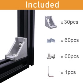 QIJINTRID 30 Sets 2020 Aluminum Extrusion Connectors,30pcs 2020 Series Corner Brackets,with 60pcs Sliding T Nuts and Screws, for Aluminum Extrusion Profile Slot 6mm