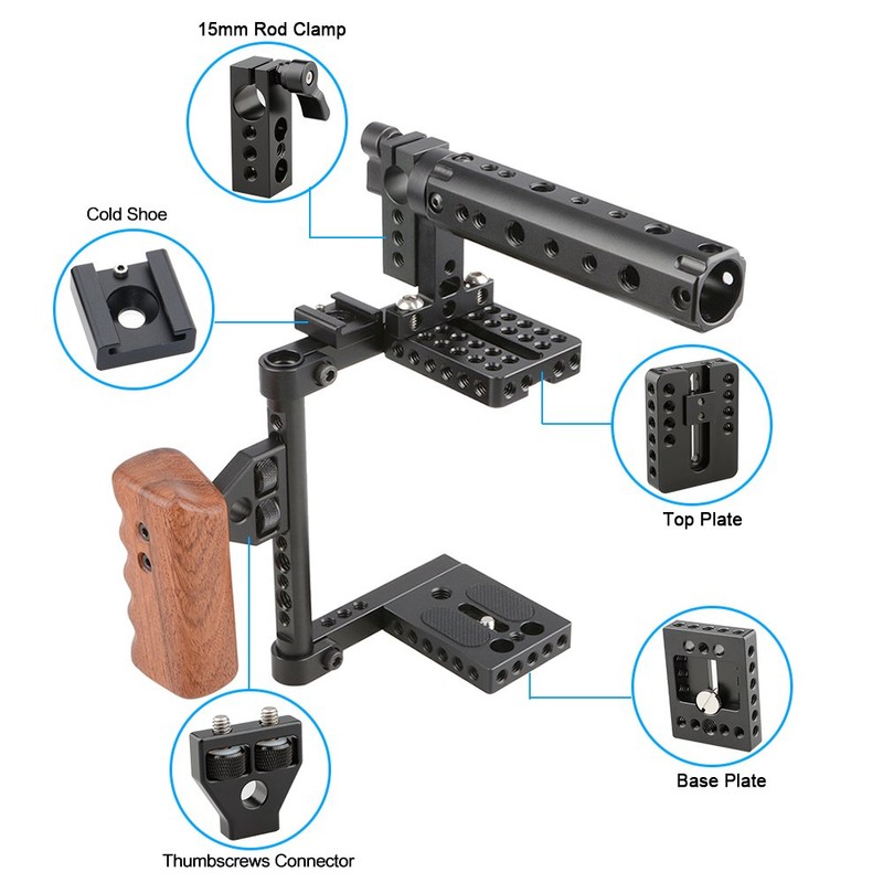 CAMVATE DSLR Camera Cage Top Handle Wood Grip for 60D