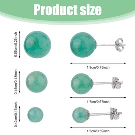 SUPERFINDINGS 3 Pairs 3 Styles Dark Green Jade Earrings Real Jade Stud Earrings Natural Green Jades Earrings Round Stud Earrings with 925 Sterling Silver Pins for Women and Girls
