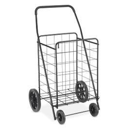 Whitmor Extra Large Utility Foldable Shopping Cart with Wheels, 100 Lb Capacity, Heavy Duty Grocery Cart with Steel Frame, Foam Handle, Rolling Collapsible Utility Trolley for Grocery, Laundry, Black