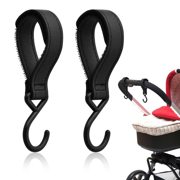 Laughhe Pack of 2 Pram Hooks for Bags, Leather Buggy