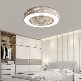 TFCFL 22" Ceiling Fan with Light, Modern Semi Flush Mount Invisible Chandelier Fan with Controller 3 Colors 3 Speed Hidden Blades Low Profile Fan for Bedroom (White)