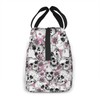 Hulnulnu Insulated Lunch Bag with Skull and Flowers Reusable Portable