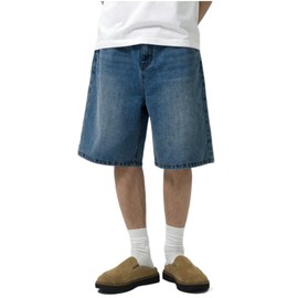 LuminBlaze Mens Baggy Jean Shorts Loose Fit Vintage Wide Leg Jorts Y2K Streetwear Hip Hop Casual Denim Shorts