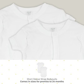 Spasilk Unisex Baby Newborn Short Sleeve Wrap Bodysuits, 2 pack, Preemies-24 Months - White Bodysuits