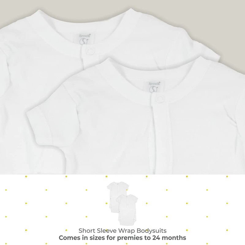 Spasilk Unisex Baby Newborn Short Sleeve Wrap Bodysuits, 2 pack,