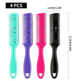 Jrusmr 4 PCS Hair Razor Combs, Dual-Sided Hair Thinning and Trimming Combs for Cutting and Styling, Slim Hairdresser Tools for Home or Salon Use (4 Colors)