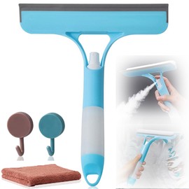 3 in 1 Window Squeegee, Cleaning Scraper with Scrubber Sponge Sprayer Clean Kit for Glass, Tile Walls, Shower Door, Car, Bathroom Cleaner(Blue)