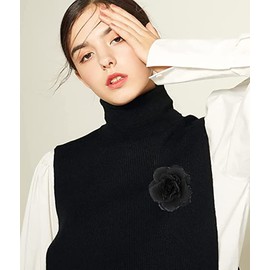 Satin Silk Camellia Flower Brooches Pins Delicate Flowers Brooch Classic for Wedding Party Dance Banquet for Women Ladies Beautiful Girls Lapel Pins Dress Suit Ceremony Clothes Accessories (Black)